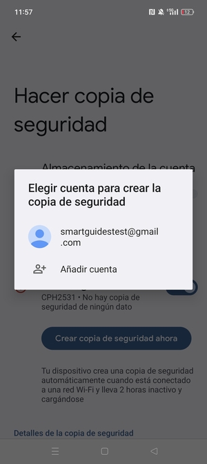 Seleccione su cuenta de copia de seguridad