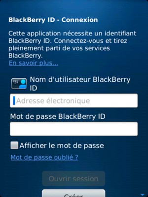 Saisissez votre Nom d'utilisateur BlackBerry ID et votre Mot de passe BlackBerry ID. Sélectionnez Ouvrir session