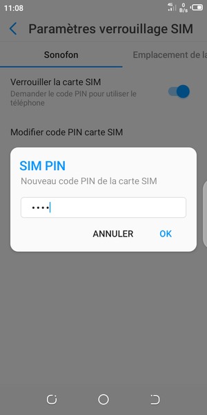 Saisissez votre Nouveau code PIN da la carte SIM et sélectionnez OK