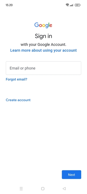 Enter your Gmail address and select Next