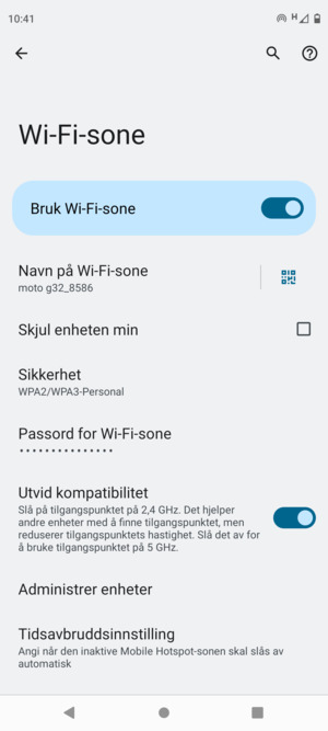 Telefonen din er konfigurert for bruk som et modem