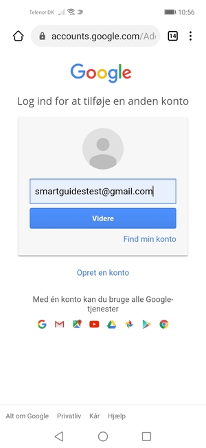 Skriv inn din Gmail-adresse og velg Videre