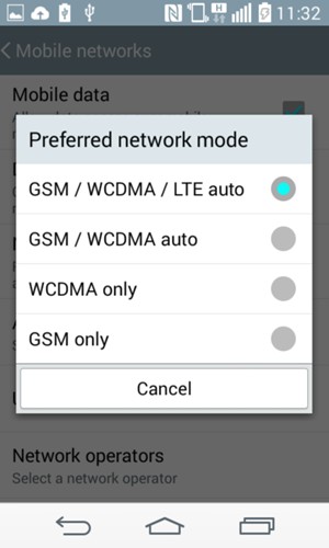 Select GSM / WCDMA auto  to enable 3G and GSM / WCDMA / LTE auto to enable 4G