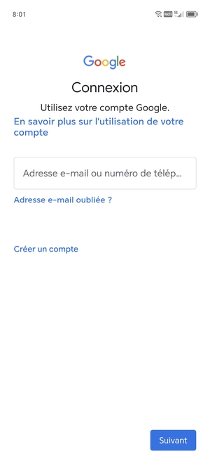 Saisissez votre adresse Gmail et sélectionnez Suivant