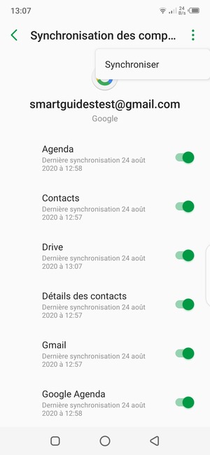 Sélectionnez Synchroniser