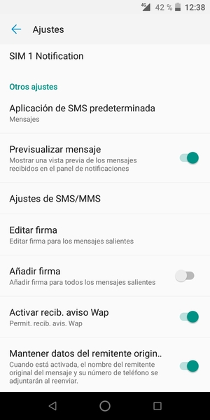 Desplácese y seleccione Ajustes de SMS/MMS