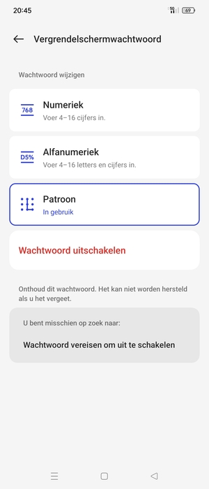 Uw telefoon is nu beveiligd met een schermvergrendeling