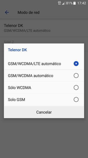 Seleccione GSM/WCDMA automático para habilitar 3G y GSM/WCDMA/LTE automático para habilitar 4G