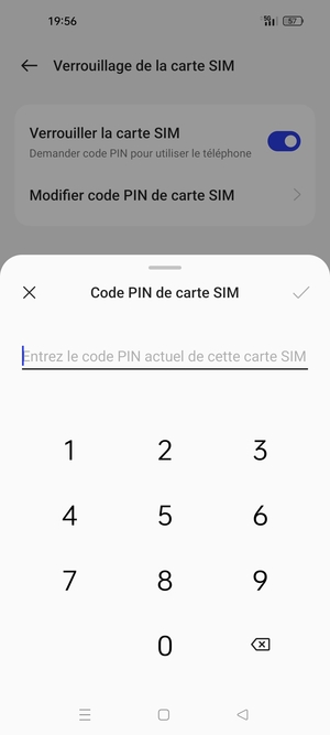Saisissez Code PIN actuel de carte SIM et sélectionnez OK