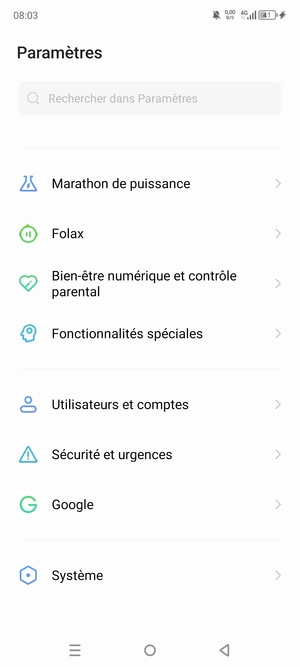 Faites défiler et sélectionnez Système