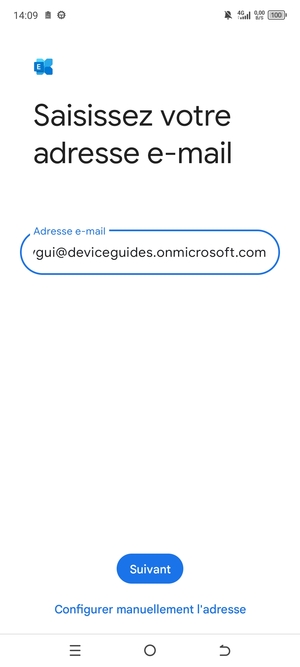 Saisissez votre Adresse e-mail et sélectionnez Configurer manuellement l'adresse