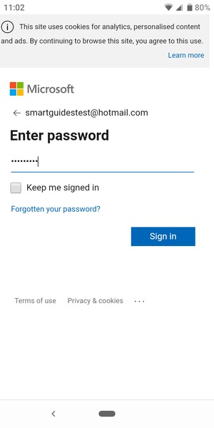 Enter your Hotmail password and select Sign in