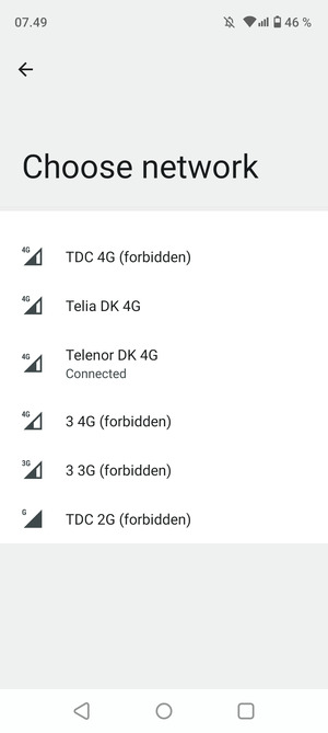 Select a network operator from the list