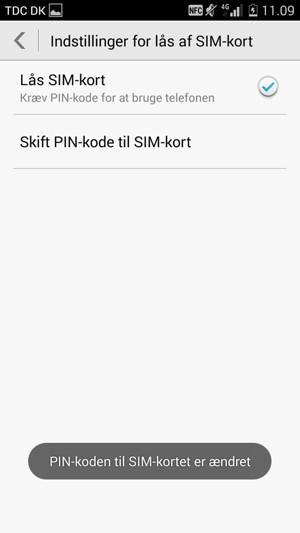 Din PIN-kode til SIM er nu ændret