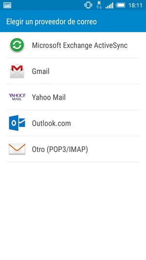 Seleccione Gmail o Outlook.com (Hotmail)
