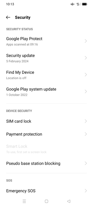 Scroll to and select SIM card lock