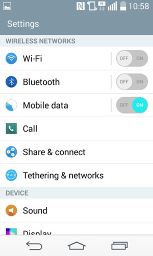 Scroll to and select Tethering & networks