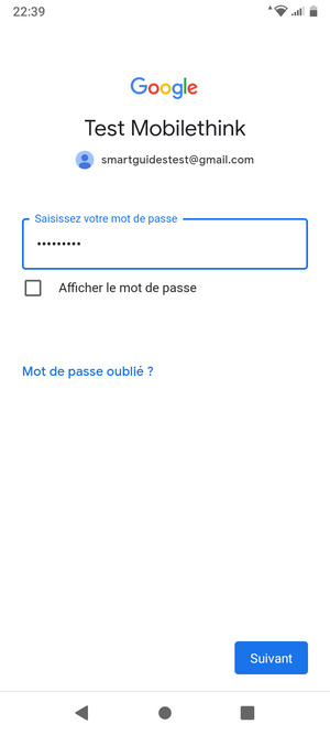 Saisissez votre mot de passe et sélectionnez Suivant