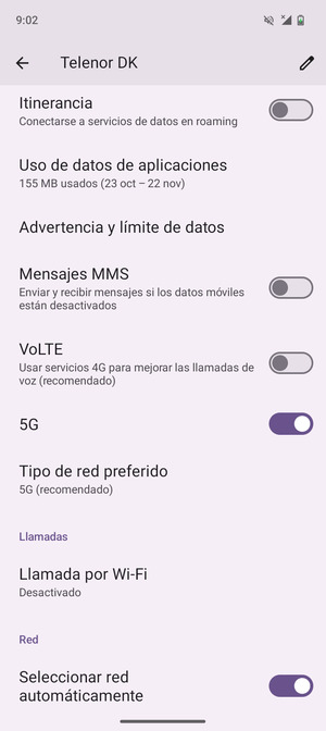 Para cambiar la red en caso de problemas de conectividad, desactive Seleccionar red automáticamente