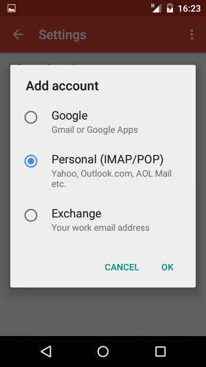 Select Personal (IMAP/POP) and select OK