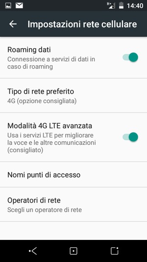 Attiva o disattiva Roaming dati