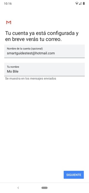 Déle a su cuenta un nombre y escriba su nombre. Seleccione SIGUIENTE