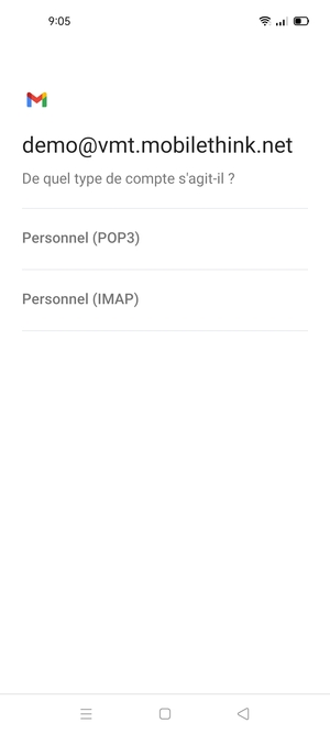 Sélectionnez Personal (POP3) ou Personal (IMAP)