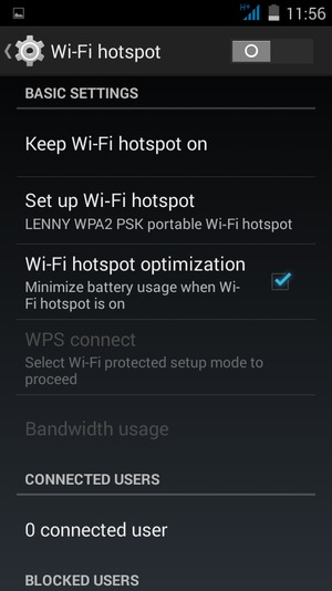 Turn on Wi-Fi hotspot