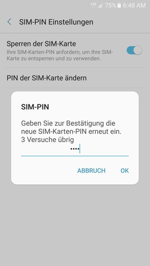 Bestätigen Sie Ihre neue SIM-PIN und wählen Sie OK