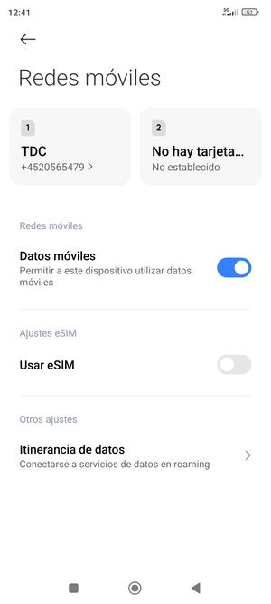 Desplácese y seleccione Itinerancia de datos