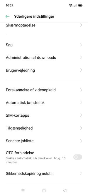 Scroll til og vælg Sikkerhedskopiér og nulstil