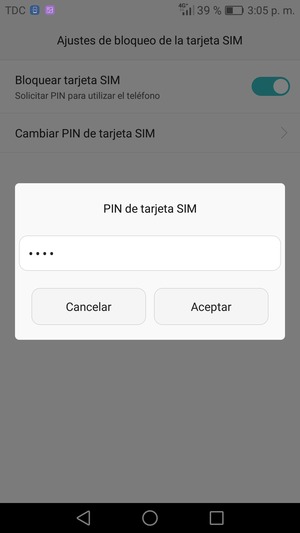 Introduzca su PIN anterior de tarjeta SIM y seleccione Aceptar
