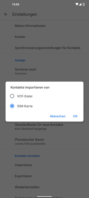 Wählen Sie SIM-Karte und wählen Sie OK