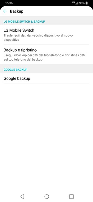 Seleziona Google backup