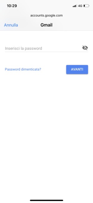 Inserisci la tua password e seleziona AVANTI