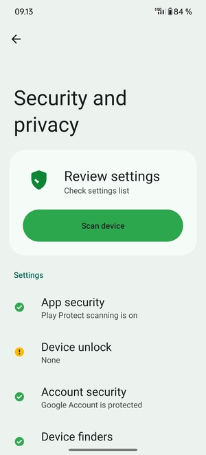 To activate your screen lock, return to the Security and privacy menu and select Device unlock