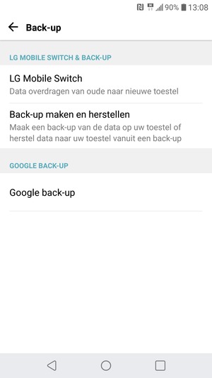 Selecteer Google back-up