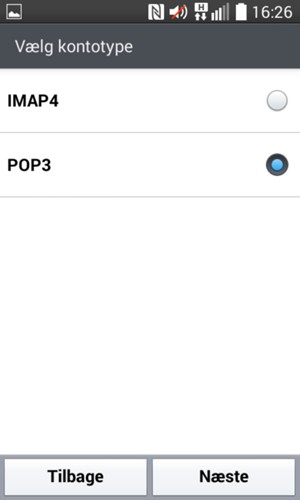 Vælg IMAP4 eller POP3 og vælg Næste