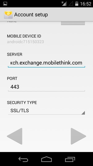 Scroll to and enter Exchange server address and select Next