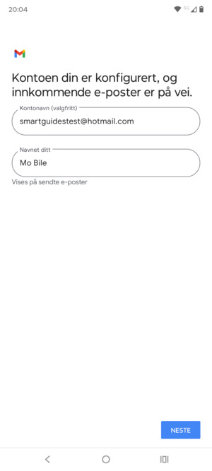 Gi kontoen din et navn, og skriv inn navnet ditt. Velg NESTE