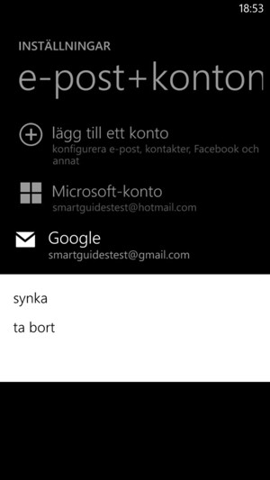 Tryck på och håll inne ditt Google-konto och välj synka