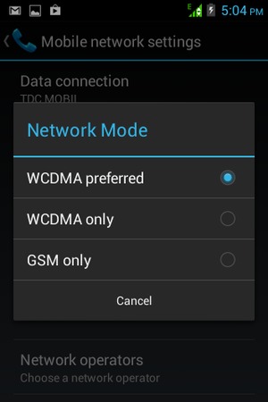Select GSM only to enable 2G and WCDMA preferred to enable 3G