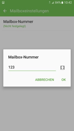 Geben Sie die Mailbox-Nummer ein und wählen Sie OK