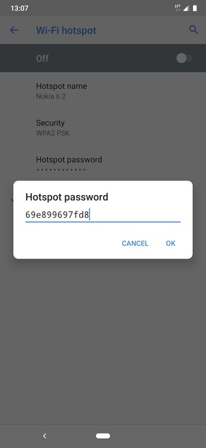 Enter a Wi-Fi hotspot password of at least 8 characters and select OK