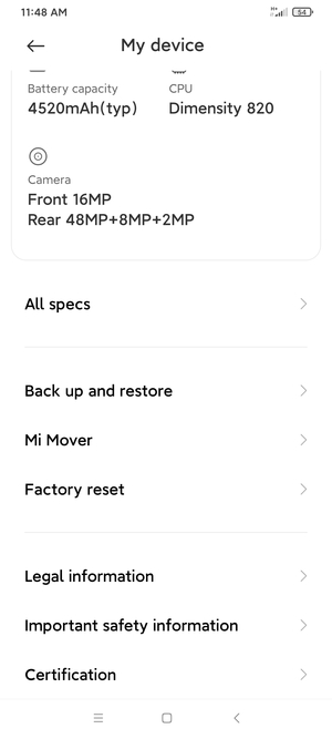 Scroll to and select Back up and restore