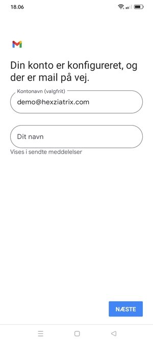 Giv din konto et navn og indtast dit navn. Vælg NÆSTE