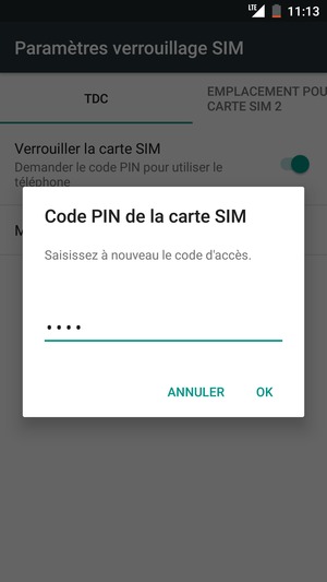 Veuillez confirmer votre nouveau PIN de la carte SIM et sélectionner OK