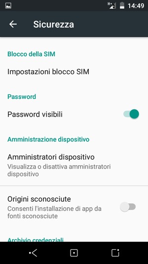 Per cambiare il PIN della scheda SIM, torna al menu Sicurezza e seleziona Impostazioni blocco SIM