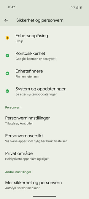 Bla til og velg Mer sikkerhet og personvern