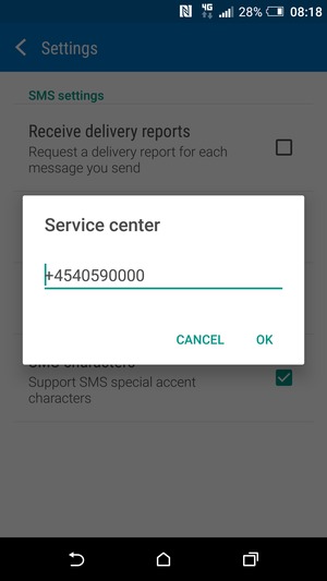 Enter the Service center number and select OK